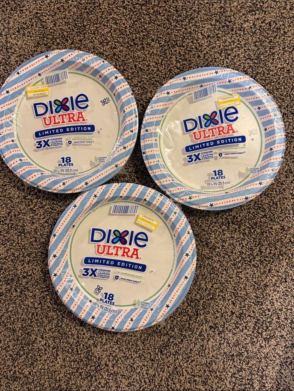 Paper Plates - Patriotic Stripe - 3 sets of 18 plates each